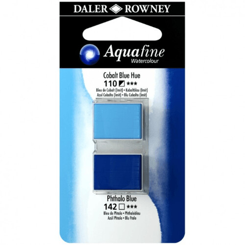 Blister Due Acquerelli Mezzi Godet - Aquafine - n.110 Blu di Cobalto Imit.- n.142 Blu Ftlao Imit.