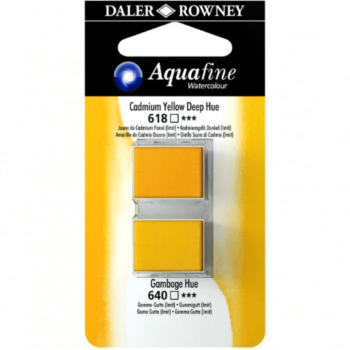 Blister Due Acquerelli Mezzi Godet - Aquafine - n.618 Giallo di Cadmio Imit.- n.640 Gommagutta Imit.