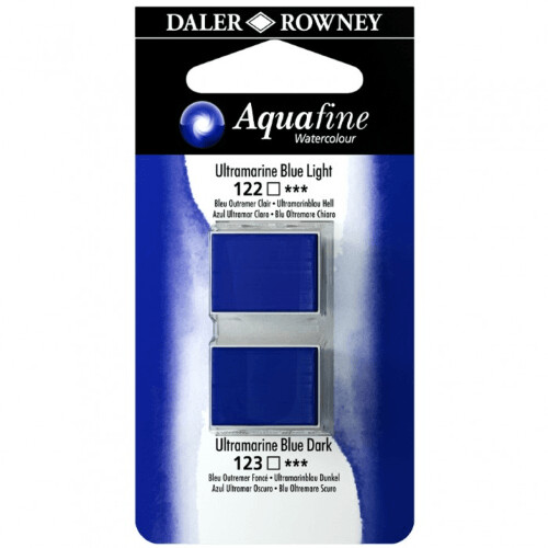 Blister Due Acquerelli Mezzi Godet - Aquafine - n.122 Blu Oltremare chiaro Imit.- n.123 Blu Oltremare scuro Imit.