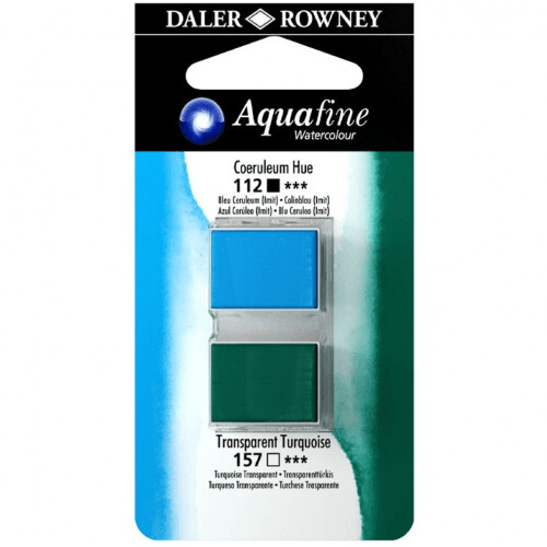 Blister Due Acquerelli Mezzi Godet - Aquafine - n.112 Ceruleo Imit.- n.157 Turchese trasparente Imit.