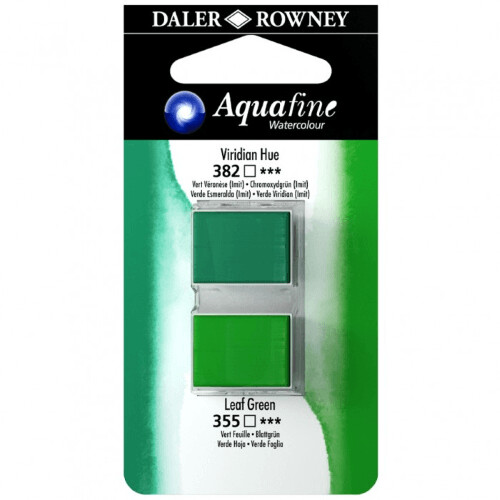 Blister Due Acquerelli Mezzi Godet - Aquafine - n.382 Viridian Imit.- n.355 Verde Foglia Imit.