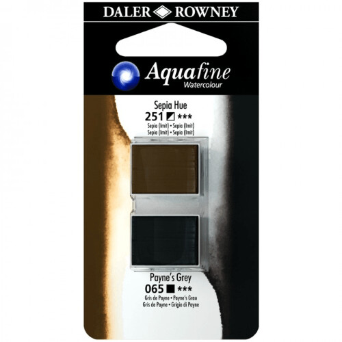 Blister Due Acquerelli Mezzi Godet - Aquafine - n.251 Seppia  Imit.- n.065 Grigio di Payne Imit.