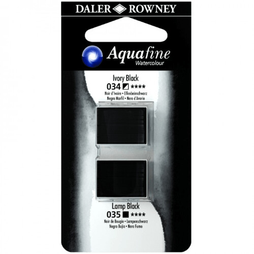Blister Due Acquerelli Mezzi Godet - Aquafine - n.034 Nero d'Avorio  Imit.- n.035 Nero Lampada Imit.