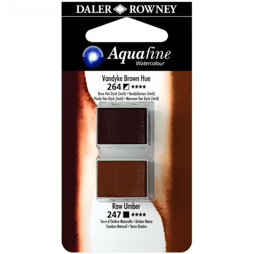 Blister Due Acquerelli Mezzi Godet - Aquafine - n.264 Bruno Van Dyke Imit.- n.274 Terra d'Ombra naturale Imit.