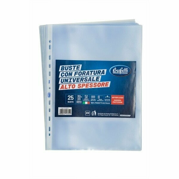 Buste a foratura universale - Polipropilene - 32x23 cm - goffrate - alto spessore - conf. 25 pz