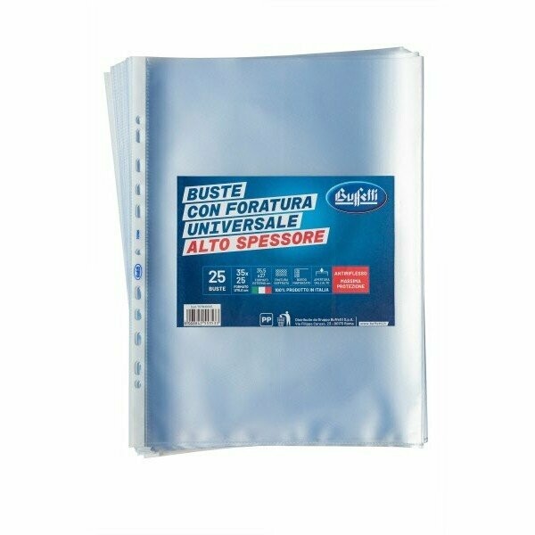 Buste a foratura universale - Polipropilene - 35x25 cm - goffrate - alto spessore - conf. 25 pz.