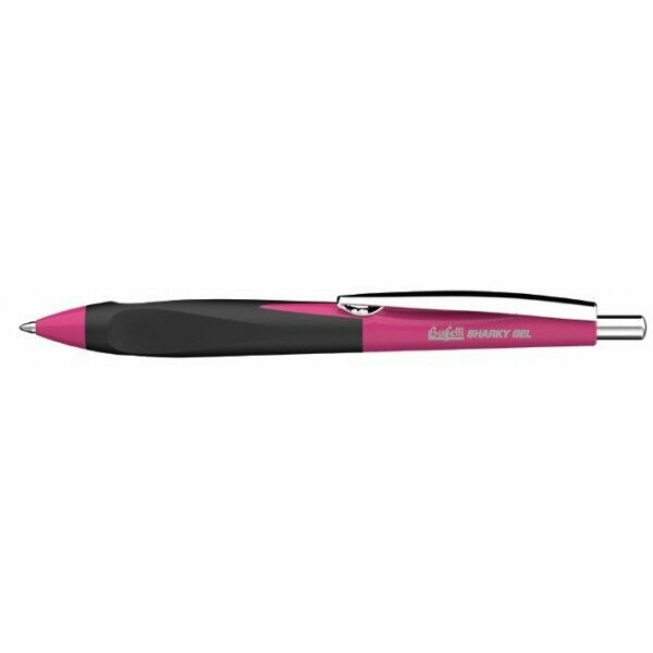 Penna a sfera Sharky gel - blu - fusto fucsia e grip nera - tratto fine
