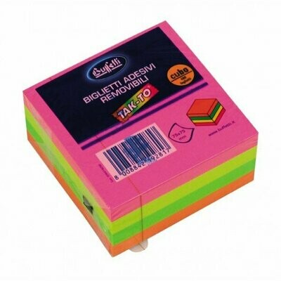 Cubo 400 foglietti adesivi riposizionabili colorati Tak-To - 75x75 mm - Neon