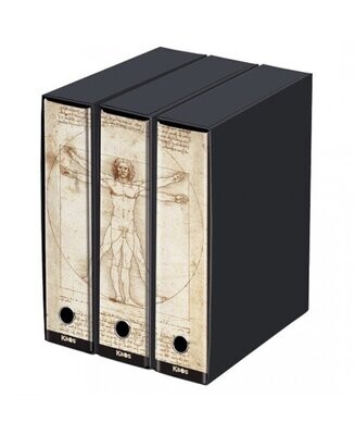 Kaos | Set 3 raccoglitori - Formato Protocollo - Dorso 8 cm - Leonardo Da Vinci - Uomo di Vitruvio