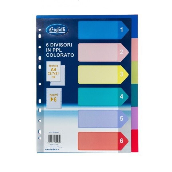 Divisori - Polipropilene - 6 tasti neutri - A4 - multicolore