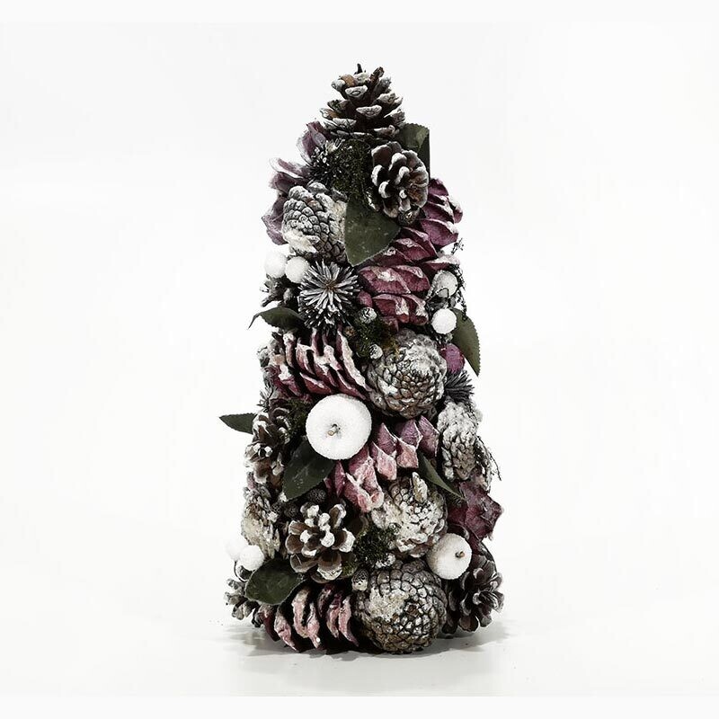 Albero con Pigne Bianco/Rosa H35 cm
