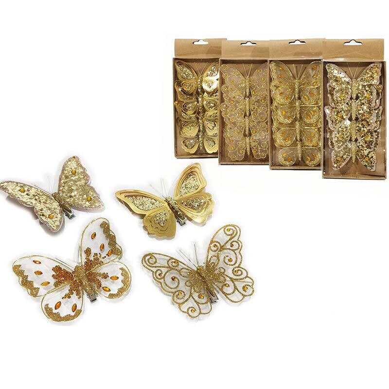 Set 4 Farfalle con Molletta - Oro - 10 cm