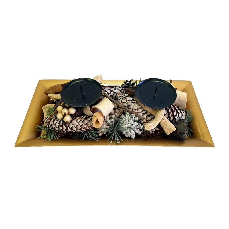 Centrotavola con Porta Candele e Decorazioni - 36 cm x 17 cm