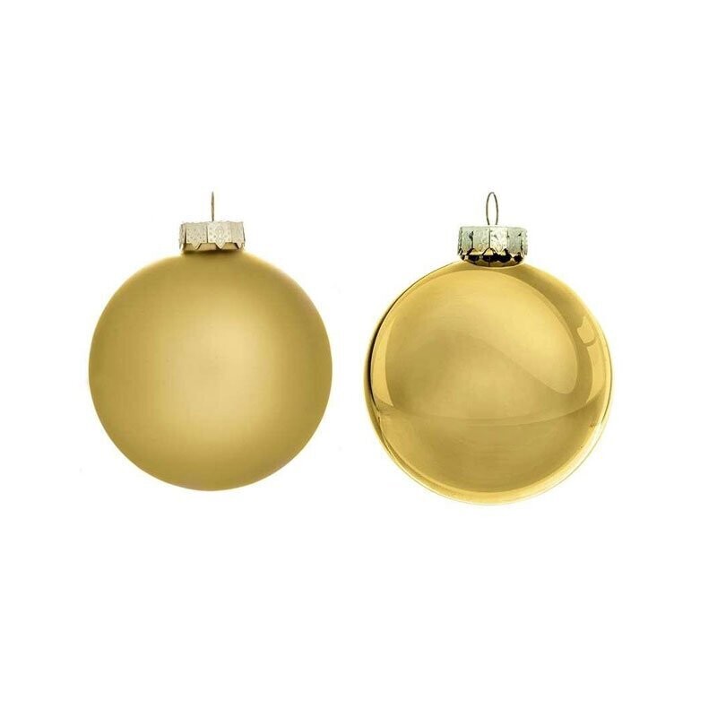 Set 12 Sfere in vetro Ø 4 cm  - Oro - 2 Soggetti Assortiti