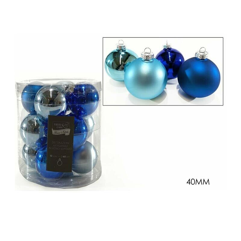 Set 12 Palle in vetro Blu  - Ø 4 cm