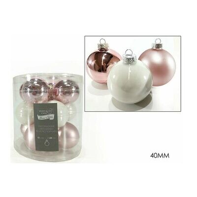 Set 12 Palle in vetro Rosa e Panna  - Ø 4 cm