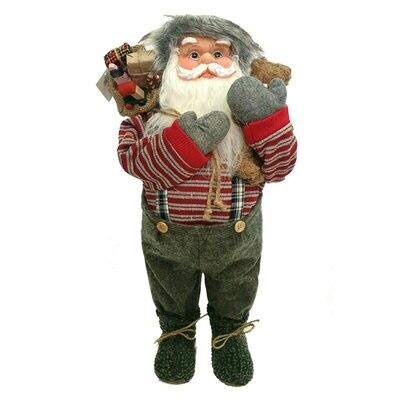 Babbo Natale con Bretelle e Orsetto - H 61 cm