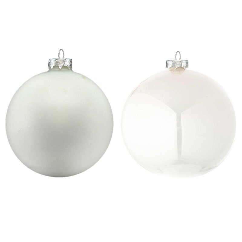 Flora Set 6 Sfere in vetro Ø 10 cm  - Bianco - 2 Soggetti Assortiti