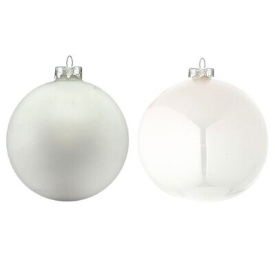 Flora Set 6 Sfere in vetro Ø 10 cm  - Bianco - 2 Soggetti Assortiti