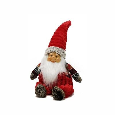 Pupazzo Babbo Natale seduto con Cappello rosso rigato - H 40 cm