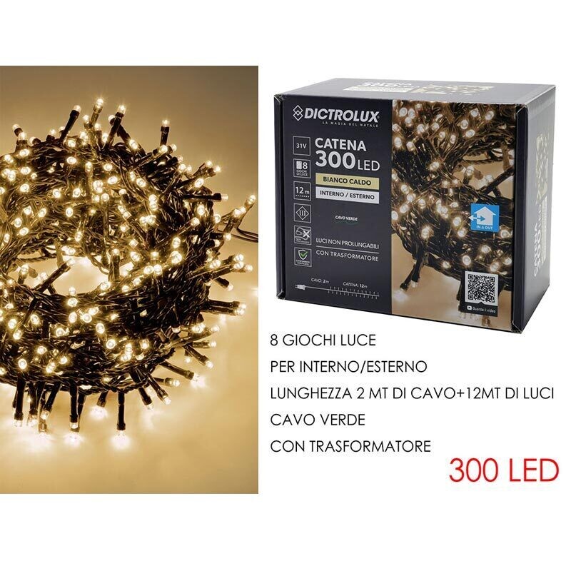 Luci Natale n.300 led - Bianco caldo per Interno/Esterno