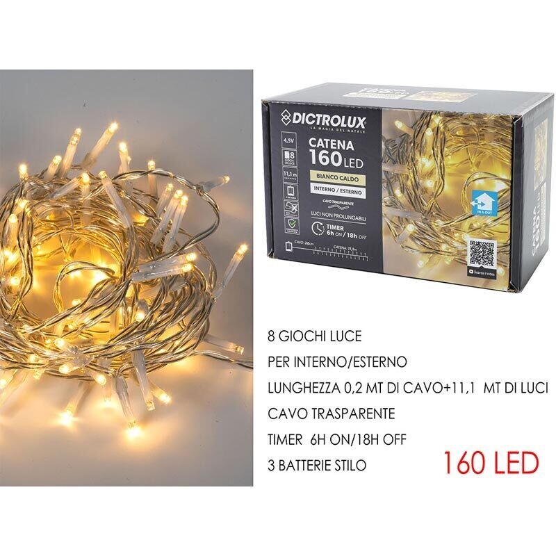 Catena di Luci n.160 led - Bianco caldo - Cavo Trasparente