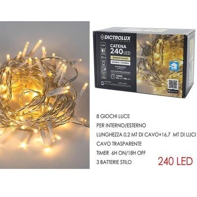 Catena di Luci n.240 led - Bianco caldo - Cavo Trasparente