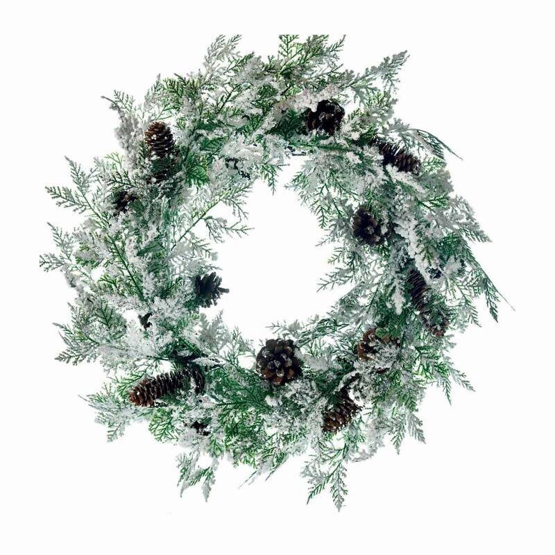 Ghirlanda innevata con pigne e Glitter - Diametro  55 cm