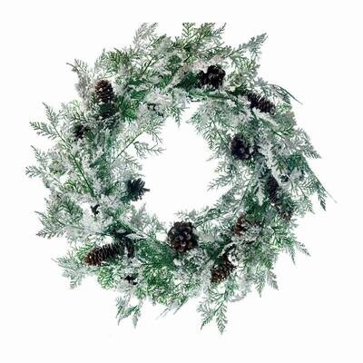 Ghirlanda innevata con pigne e Glitter - Diametro  55 cm