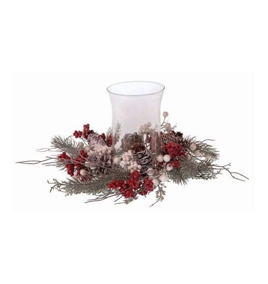 Centrotavola innevata con pigne e bacche - L  45 cm