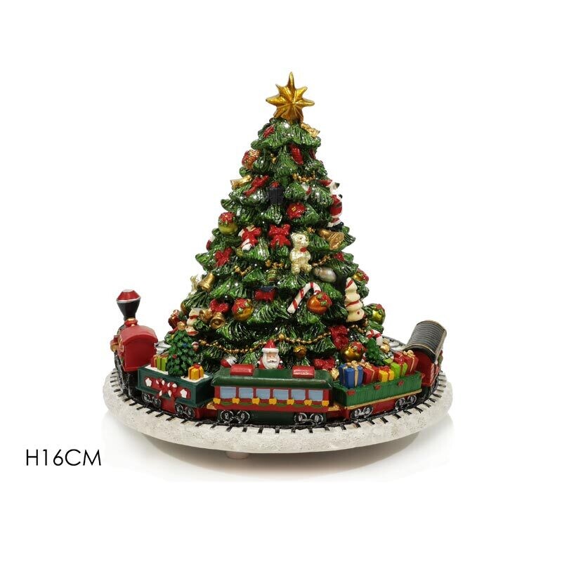Carillon Albero di Natale con Trenino  - H 17 cm