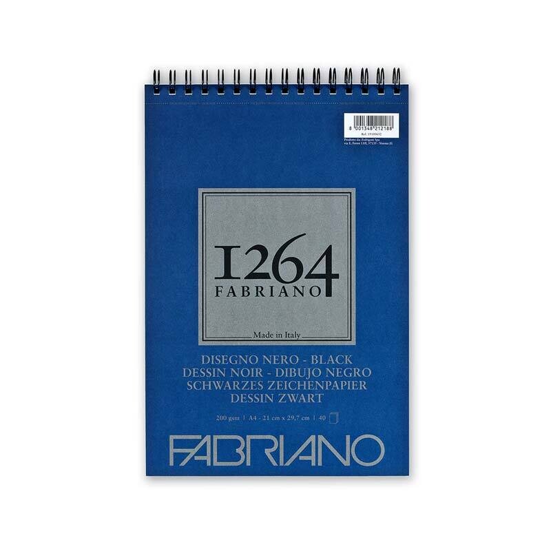 Fabriano Blocco Disegno Nero 1264 con rilegatura a spirale - 200 g/mq - 21 x 29,7 cm