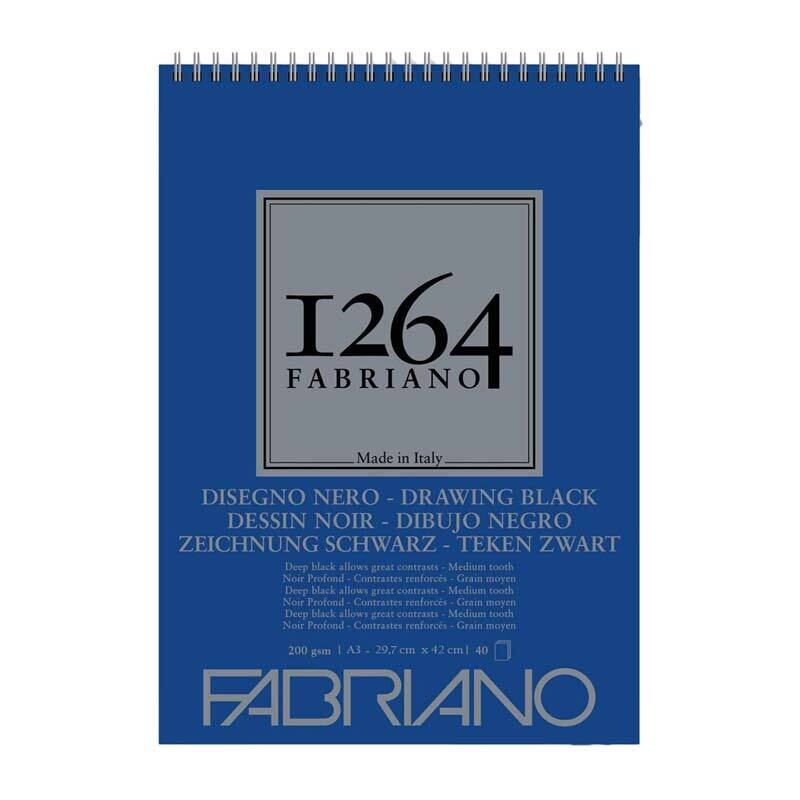 Fabriano Blocco Disegno Nero 1264 con rilegatura a spirale - 200 g/mq - 29,7 x 42 cm