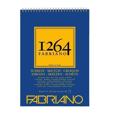 Fabriano Blocco con Spirale 1264 Carta Bianca per Schizzo - 90 g/mq - 21 x 29,7 cm