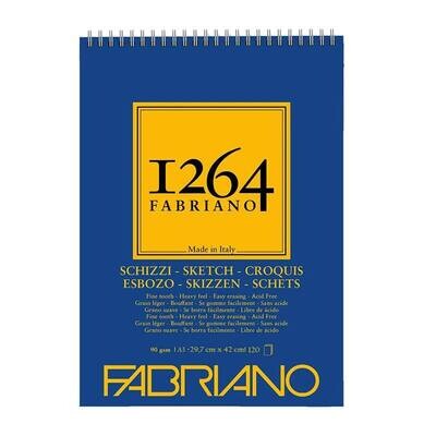 Fabriano Blocco con Spirale 1264 Carta Bianca per Schizzo - 90 g/mq - 29,7 x 42 cm