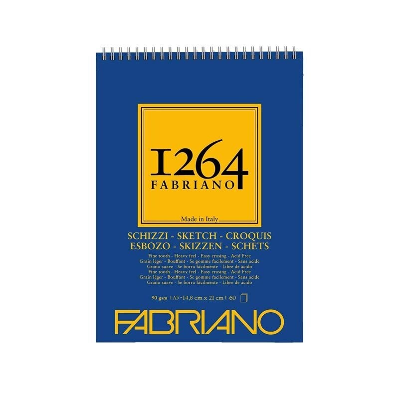 Fabriano Blocco con Spirale 1264 Carta Bianca  per Schizzo - 90 g/mq - 14,8 x 21 cm