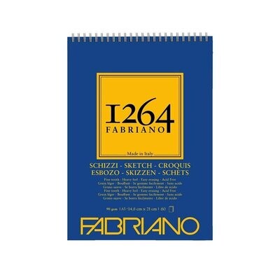 Fabriano Blocco con Spirale 1264 Carta Bianca per Schizzo - 90 g/mq - 14,8 x 21 cm