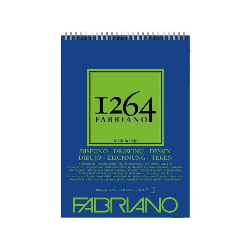 Fabriano Blocco con Spirale 1264 Carta Bianca  per Disegno - 180 g/mq - 14,8 x 21 cm