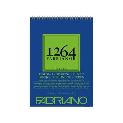 Fabriano Blocco con Spirale 1264 Carta Bianca per Disegno - 180 g/mq - 14,8 x 21 cm