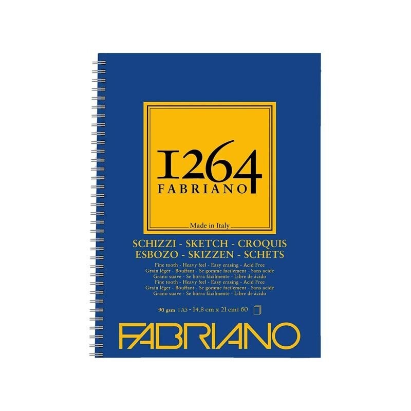 Fabriano Blocco con Spirale 1264 Carta Bianca  per Schizzo - 90 g/mq - 14,8 x 21 cm