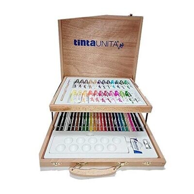Set Colori Tinta Unita - Valigetta in Legno 2 Piani