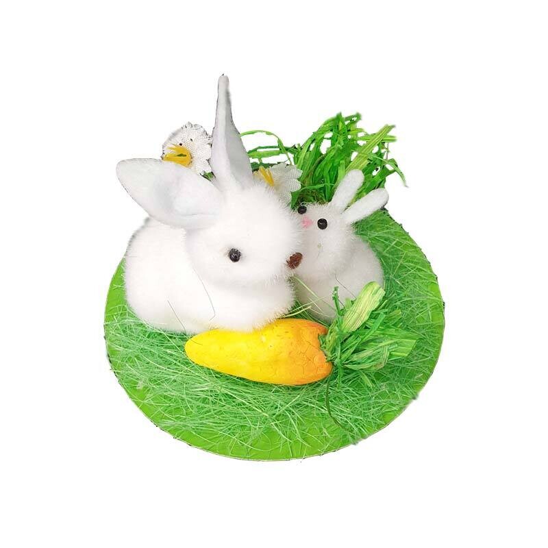 Decorazione di Pasqua  2 Conigli con Uova - Bianco