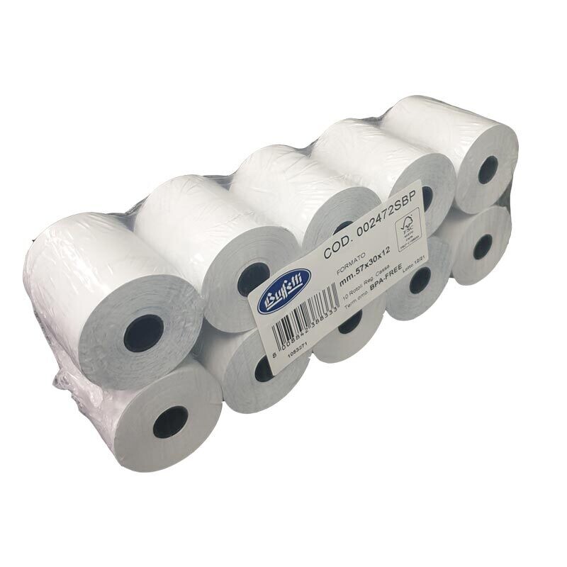 Buffetti | Conf. 10 Rotoli per cassa in carta termica  57 x 30 m x 12 mm