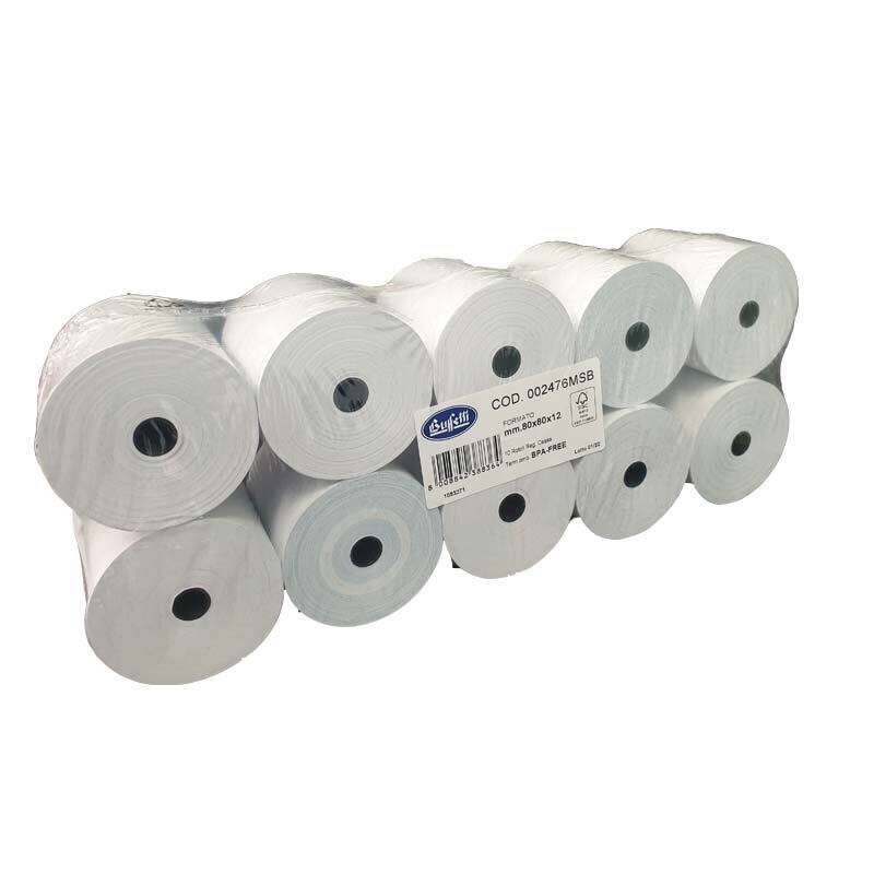 Buffetti | Conf. 10 Rotoli per cassa carta termica 80 x 80 m x 12 mm - 55 g -