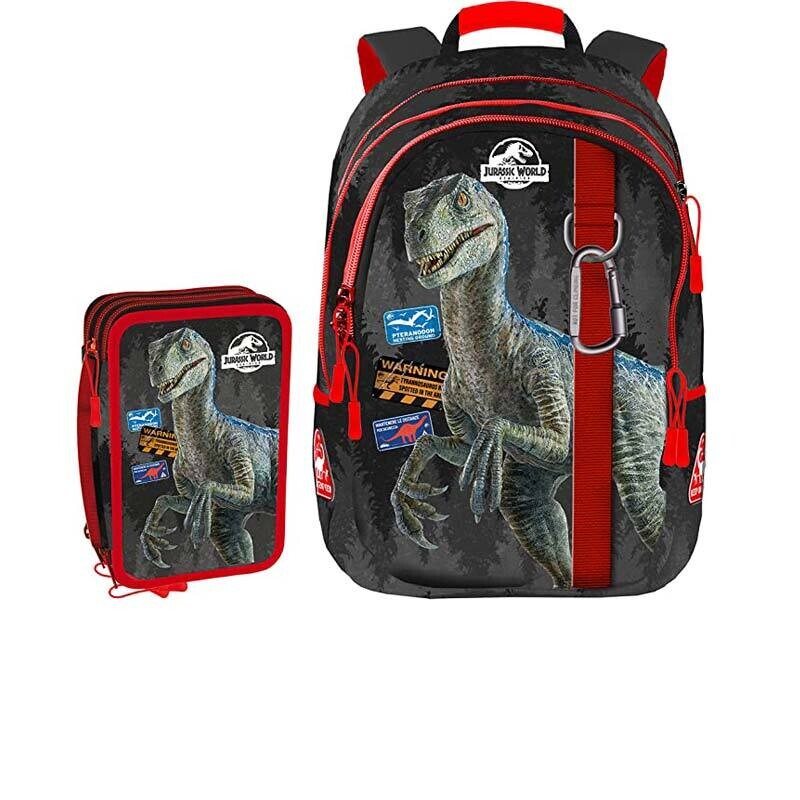 Jurassic World Zaino + Astuccio 3 Zip completo Elementari