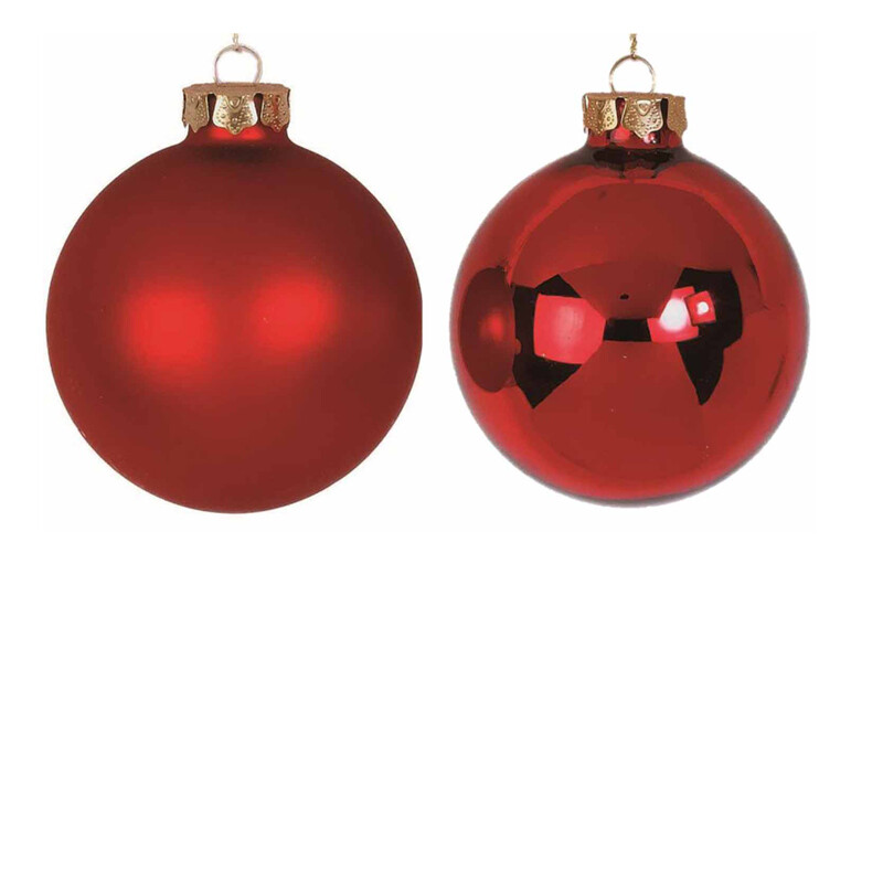 Flora Set 6 Sfere in vetro Ø 10 cm  - Rosso - 2 Soggetti Assortiti
