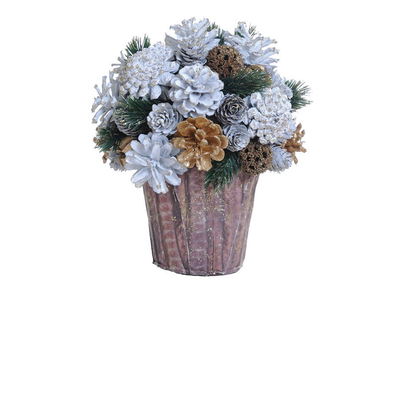 Hogewoning Cestino con Pigne e Bacche  - H 22 cm