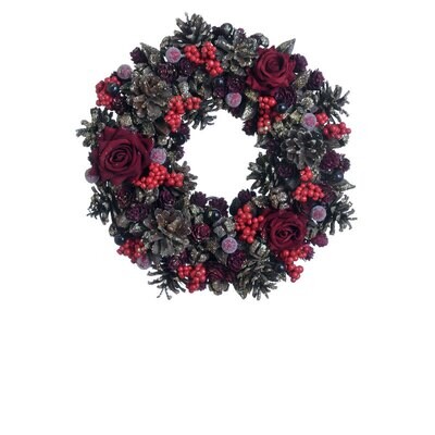 Hogewoning Ghirlanda con Pigne, Bacche e Rose Rosse  - Ø 32 cm