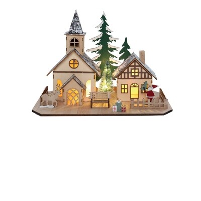 Hogewoning Casetta e Chiesa in Legno illuminate  - H 27 cm