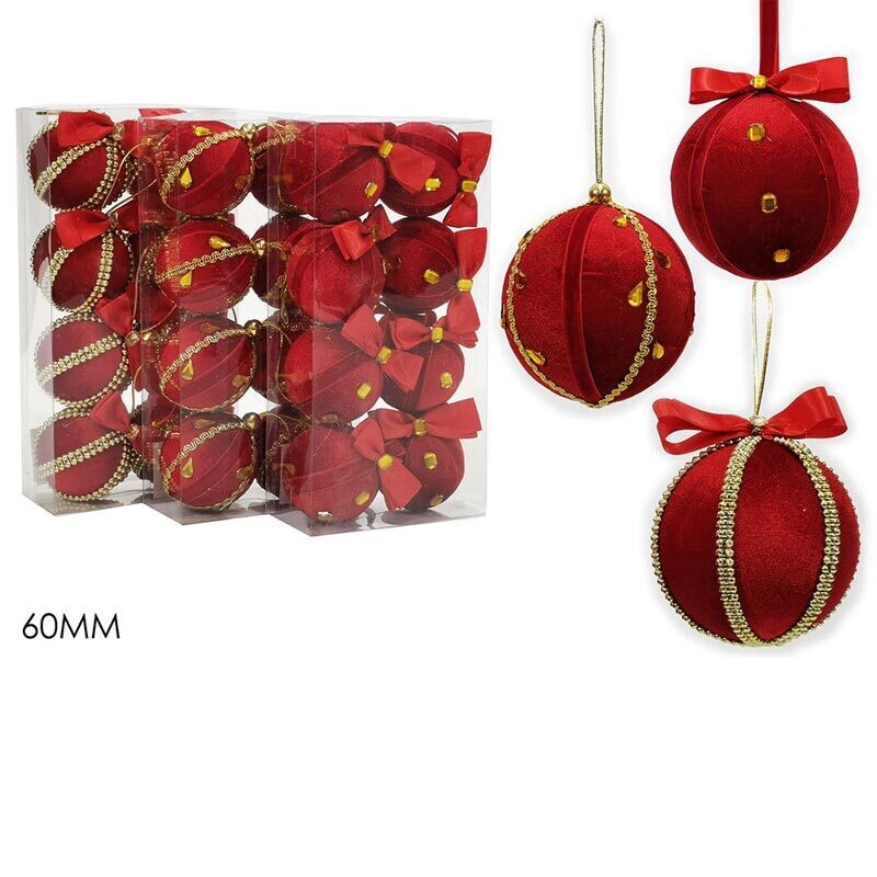 Set 8 Palle in velluto rosso Ø 6 cm